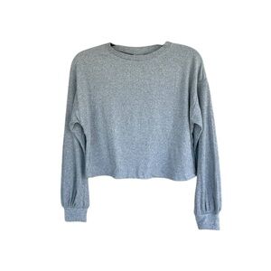 Belle Du Jour Cropped Sweater Size L Gray Top Ribbed Long Sleeve Women’s Lounge
